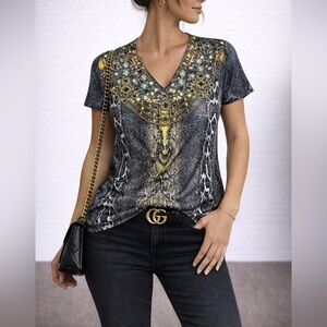 S12 / S Twelve Rhinestone Snakeskin Print Tee – Size Small – Y2K Glam